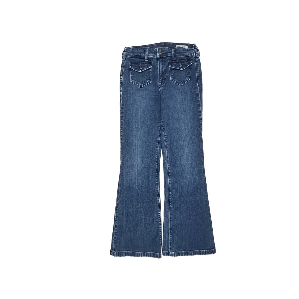 Gap '70s Flare High Rise Jeans Womens 8R 29 Dark Wash Retro Flap Pocket Denim